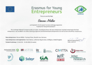 Erasmus for Young Entrepreneurs Zertifikat